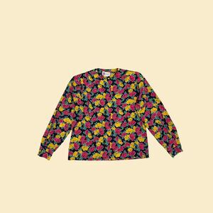 1980s floral blouse by Prophecy, size 10 pink/blue/yellow USA-made long sleeve